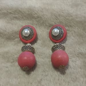 Pink wooden bead dangling earrings